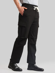 Twin Fold Pocket Black Baggy Fit Cargo