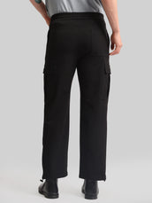 Twin Fold Pocket Black Baggy Fit Cargo