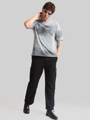 Twin Fold Pocket Black Baggy Fit Cargo