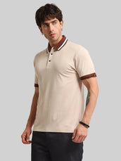 Biscuit Contrast Half Sleeve Polo T-Shirt