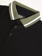 Contrast Collar Black Half Sleeve Polo T-Shirt