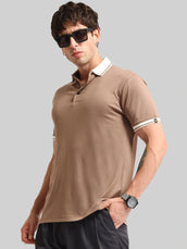 Brown Contrast Half Sleeve Polo T-Shirt