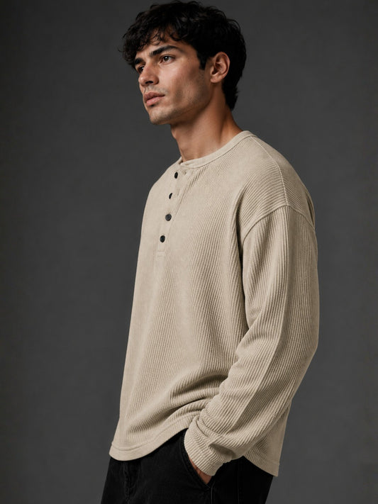 Biscuit Waffle Henley Full Sleeve Tshirt