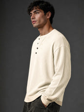 Cream Waffle Henley Full Sleeve Tshirt