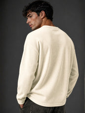 Cream Waffle Henley Full Sleeve Tshirt
