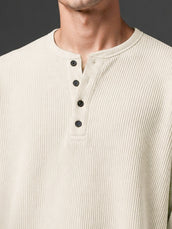 Cream Waffle Henley Full Sleeve Tshirt