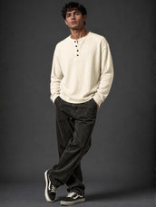 Cream Waffle Henley Full Sleeve Tshirt