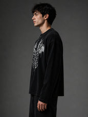 Dragon Black Waffle Henley Full Sleeve T-Shirt
