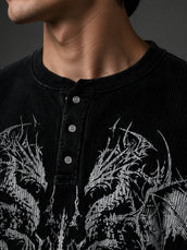 Dragon Black Waffle Henley Full Sleeve T-Shirt