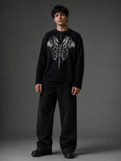 Dragon Black Waffle Henley Full Sleeve T-Shirt