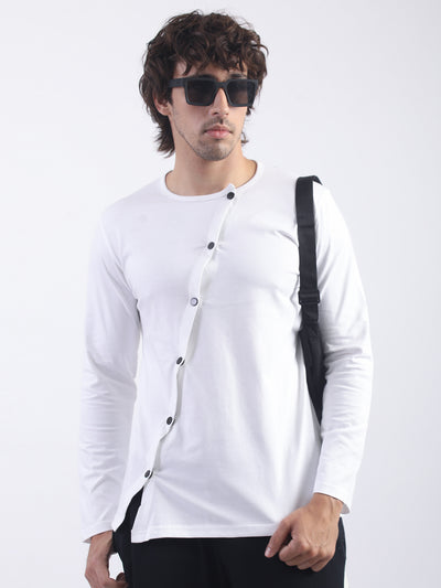 Irregular Side Button White T-Shirt