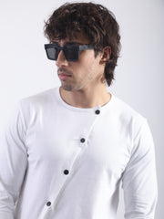 Irregular Side Button White T-Shirt