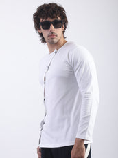 Irregular Side Button White T-Shirt