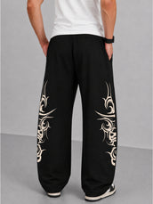 Gothic Print Black Barrel Fit Pant