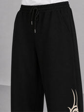 Gothic Print Black Barrel Fit Pant