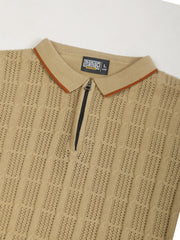 Vintage Vent Beige Flatknit Cotton Full Sleeve Polo T-Shirt