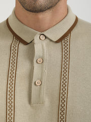 Biscuit Boston Stripes Flat-Knit Half Sleeve Polo T-Shirt