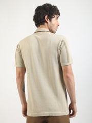 Biscuit Boston Stripes Flat-Knit Half Sleeve Polo T-Shirt