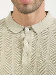 Geo Weave Flatknit Cotton Biscuit Half Sleeve Polo T-Shirt