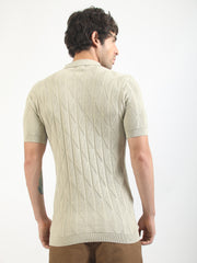 Geo Weave Flatknit Cotton Biscuit Half Sleeve Polo T-Shirt