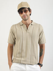 Biscuit Milan Estate Flat-Knit Half Sleeve Polo T-Shirt