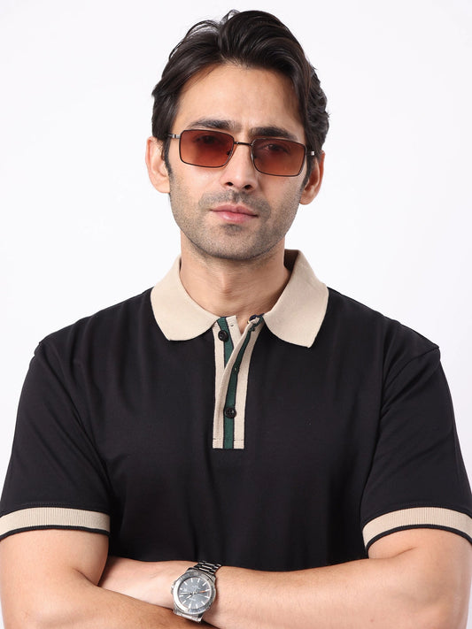 Collar Contrast Black Half Sleeve Polo T-Shirt