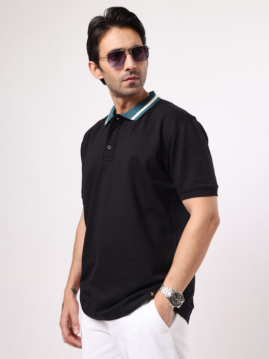 DualTone Black Half Sleeve Polo T-Shirt