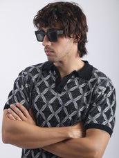 Royal Weave Black Half Sleeve Polo T-Shirt