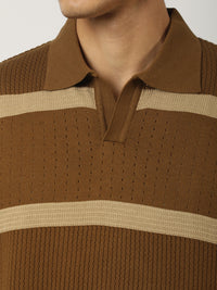 Desert Mesh Brown Flat-Knit Half Sleeve Polo T-Shirt