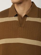 Desert Mesh Brown Flat-Knit Half Sleeve Polo T-Shirt