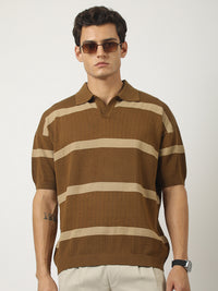 Desert Mesh Brown Flat-Knit Half Sleeve Polo T-Shirt