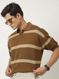 Desert Mesh Brown Flat-Knit Half Sleeve Polo T-Shirt