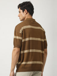 Desert Mesh Brown Flat-Knit Half Sleeve Polo T-Shirt