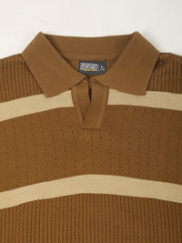 Desert Mesh Brown Flat-Knit Half Sleeve Polo T-Shirt