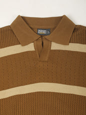 Desert Mesh Brown Flat-Knit Half Sleeve Polo T-Shirt