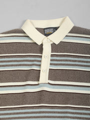 Brown Flat-Knit Half-Sleeve Polo T-Shirt with Signal Stripe