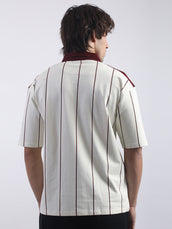 New York Stripes Cream Half Sleeve Polo T-Shirt