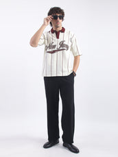 New York Stripes Cream Half Sleeve Polo T-Shirt