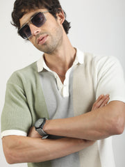 Cream Clay Flat-Knit Half Sleeve Polo T-Shirt