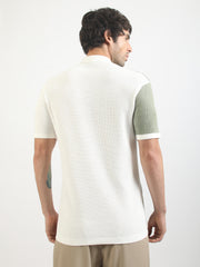 Cream Clay Flat-Knit Half Sleeve Polo T-Shirt
