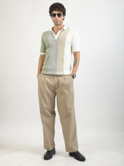 Cream Clay Flat-Knit Half Sleeve Polo T-Shirt