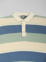 Monaco Stripe Flat-Knit Half Sleeve Polo T-Shirt – Cream & Denim Blue