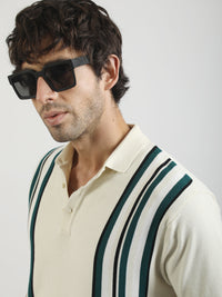 Cream Capetown Stripe Half Sleeve Polo T-Shirt