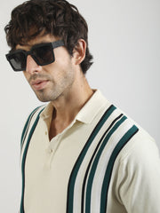 Cape Town Stripe Flat-Knit Polo – Cream Half-Sleeve