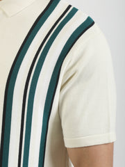 Cape Town Stripe Flat-Knit Polo – Cream Half-Sleeve