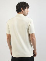 Cape Town Stripe Flat-Knit Polo – Cream Half-Sleeve
