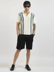Cape Town Stripe Flat-Knit Polo – Cream Half-Sleeve