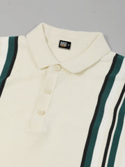 Cape Town Stripe Flat-Knit Polo – Cream Half-Sleeve