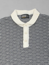 Maze Jacquard Flat-Knit Polo T-Shirt – Cream & Dark Navy