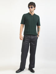 Dark Green Evergreen Flat-Knit Half Sleeve Polo T-Shirt